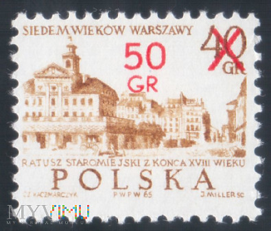 Znaczek Siedem Wieków Warszawy 50 gr 1965 r.
