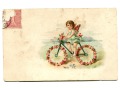 Aniołek na rowerku - rower stara pocztówka