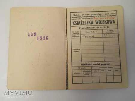 Książeczka wojskowa 1938' 59 p.p. Inowrocław