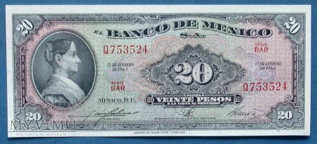 20 pesos 1965 r - Banco de Mexico - Meksyk