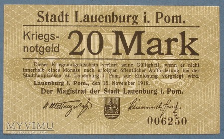 20 Mark 1918 r - Lauenburg in Pom. - Lebork