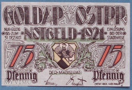 75 Pfennig 1921 r - Goldap Ostpr.- Goldap