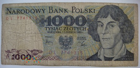 1000 zł. 1 czerwca 1982. Mikołaj Kopernik