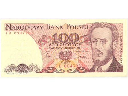 100 złotych 1986 rok seria TB