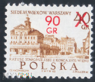 Znaczek Siedem Wieków Warszawy 90 gr 1965 r.