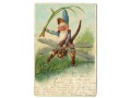 1903 Krasnal ujeżdża ważkę Gnome vintage postcard