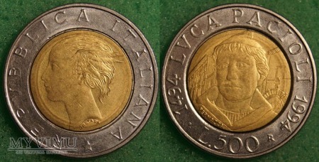 Duże zdjęcie Włochy, 500 Lirów 1994