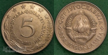 Jugosławia, 5 DINARÓW 1981