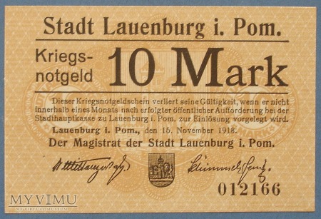 10 Mark 1918 r - Lauenburg in Pom. - Lebork