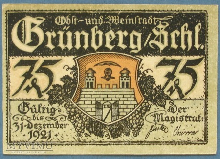 75 Pfennig 1921 r - Grünberg in Sch.- Zielona Gora
