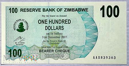 Duże zdjęcie Zimbabwe 100 $ 2006