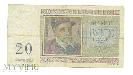 Duże zdjęcie Belgia - 20 Francs 1956r.