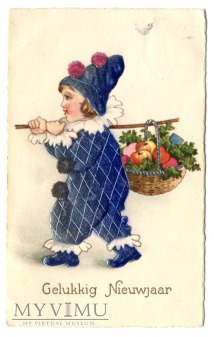 Duże zdjęcie 1910 Nowy Rok po holendersku pocztówka