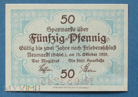 50 Pfennig 1919 r -Neumarkt( Schl) - Sroda Slaska
