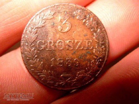 Moneta 3 grosze z 1839r.