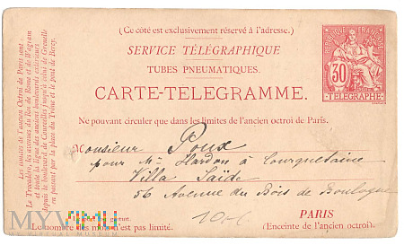 1881 CARTE TELEGRAMME PARIS 12.5.1881.a