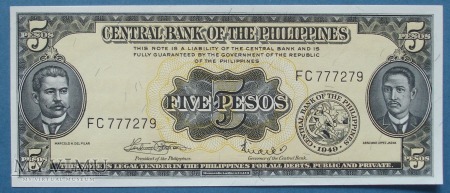 5 Pesos z 1949 r - Filipiny