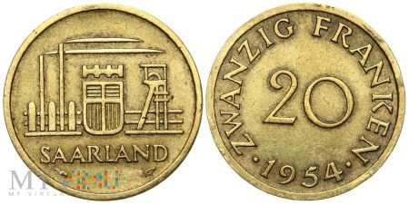 Duże zdjęcie Saar, 20 franków 1954