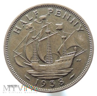 1/2 pensa 1938 Jerzy VI Half Penny