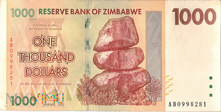 Zimbabwe - 1 000 dolarów (2007)