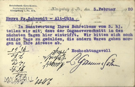 Gamm & Sohon Konigsberg 1920 r.