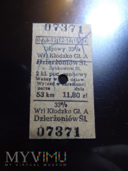 Stary Bilet 1981 na pociąg Kłodzko - Dzierżoniów