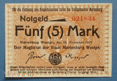 5 Mark 1918 - Marienburg Westp- Malbork