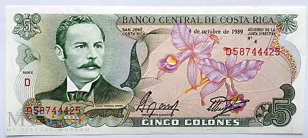 Kostaryka 5 colones 1989