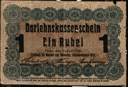 1 rubel - 1914 - 1918 - niemiecka okupacja wschód