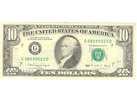 10 USD 1990 FEDERAL RESERVE NOTE
