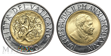Duże zdjęcie 500 lirów, 1989, moneta obiegowa