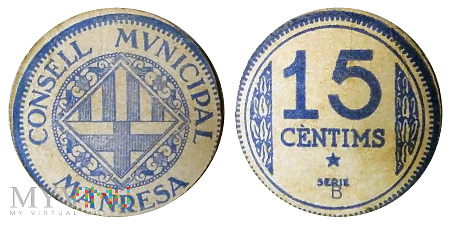 Duże zdjęcie 15 centims, 1937 (?), pieniądz zastępczy (B)