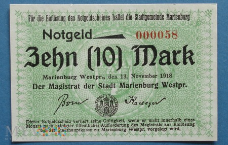 10 Mark 1918 - Marienburg Westp- Malbork