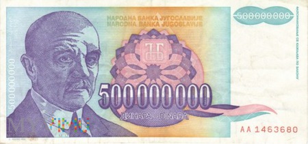JUGOSŁAWIA 500000000 DINARA 1993