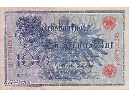 100 Reichsbanknote 7 luty 1908 rok.