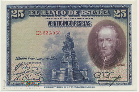 Hiszpania - 25 pesetas, 1928r. UNC