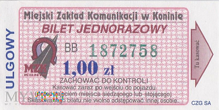 MZK Konin - Bilet ULGOWY 1,00 zł