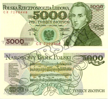 Banknot 5000 zlotych 1988 r