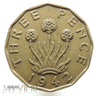 3 Pensy 1942 Three Pence Jerzy VI