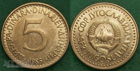 Jugosławia, 5 DINARÓW 1985