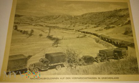 Duże zdjęcie pocztówka wojskowa kolumna zaopatrzeniowa