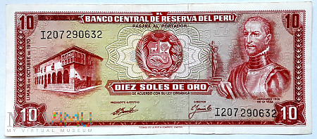 Duże zdjęcie Peru 10 soles de oro 1970