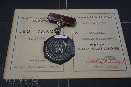 Duże zdjęcie Medal X lecia Polski Ludowej z legitymacją