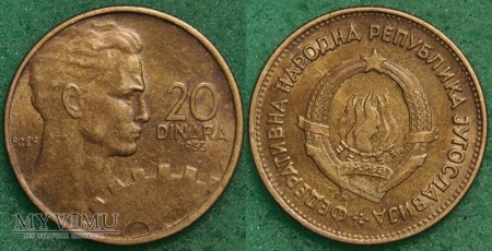 Jugosławia, 20 DINARÓW 1955