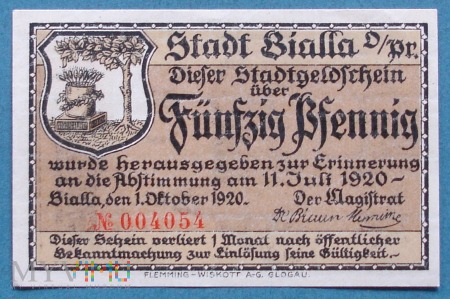 50 Pfennig 1920 r - Bialla o/Pr. - Biała Piska