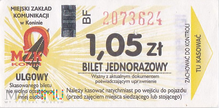 MZK Konin - Bilet ulgowy 1,05 zł
