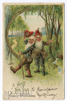 Duże zdjęcie 1906 Życzenia Skrzaty Nowy Rok Krasnale