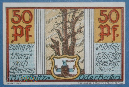 50 Pfennig 1921 - Klodnitz - Kłodnica