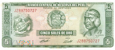 Duże zdjęcie Peru - 5 soli de oro (1974)