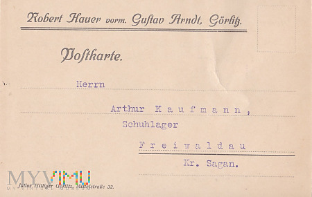 Postkarte Robert Hauer vorm. Gustav Arndt, Görlitz